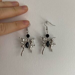 Silver and Black Butterfly Earrings